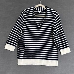 J Jill‎ Sweater M Navy Blue Striped Knit Top Nautical Coastal Preppy Classic